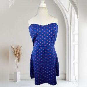Dots Blue Strapless Polka Dot Dress